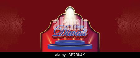 Happy Diwali Einladungsplakat mit Podium und Spotlight und Mandala, kann in Einladung, Promotion, Vektorkunstillustration verwendet werden Stock Vektor