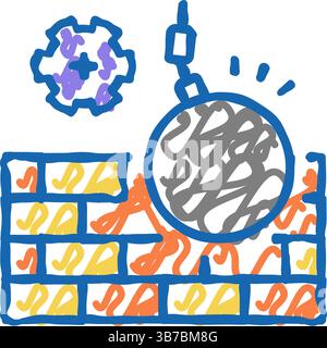 Wandbau Demontage Icon Doodle Illustration Stock Vektor