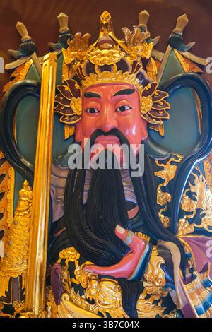 Malaysia: Ein Tempelwächter im Chao Yuan Kong (Tempel der Guten Gesundheit), gewidmet Baosheng Dadi, Gott der Gesundheit, Chew Jetty, Pengkalan Weld, Georgetown, Pulau Penang (Insel Penang). Stockfoto
