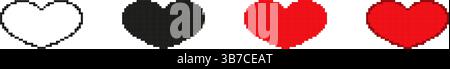 Herzsymbole Pixeliger Symbolsatz. Pixel Art Symbol Sammlung Von Herzen In Verschiedenen Designs, Einschließlich Konturiert, Durchgehend. Abbildung Des Isolierten Vektors Stock Vektor