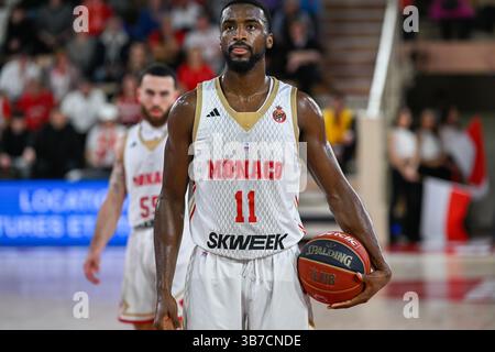 6. Februar 2024, Monaco, Monaco: Monaco Spieler #11 Alpha Diallo wird während des Betclic Elite Spiels zwischen AS Monaco und LDLC ASVEL Lyon Villeurbanne in der Gaston-Medecin-Halle in Monaco gesehen. Finale: AS MONACO 89 - 71 LDLC ASVEL Lyon Villeurbanne. (Kreditbild: © Laurent Coust/SOPA Images via ZUMA Press Wire) Stockfoto