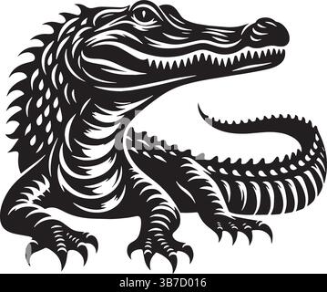 Alligator Silhouette Linie Kunst Vektor Illustration auf weißem Hintergrund Stock Vektor