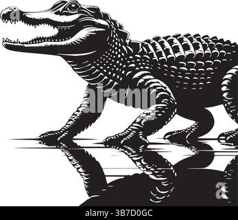 Alligator Silhouette Linie Kunst Vektor Illustration auf weißem Hintergrund Stock Vektor