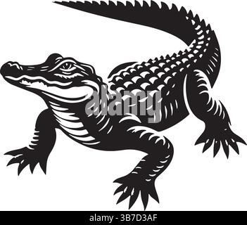 Alligator Silhouette Linie Kunst Vektor Illustration auf weißem Hintergrund Stock Vektor