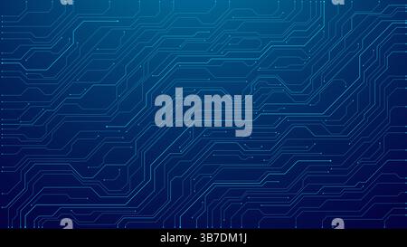 Futuristische blaue Drähte auf einer Leiterplatte auf technologischem Hintergrund Stock Vektor