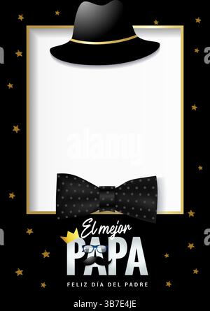 El Mejor Papa, Feliz dia del Padre - Urlaub gratuliert Fotorahmen. Übersetzung - der beste Vater aller Zeiten, Happy Vatertag. Illustration des Zeichentrickvektors Stock Vektor