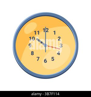 Vektor-Wanduhr oder runder Retro-Zeitmesser. Klassische analoge oder mechanische Hängeuhr mit Stunden-, Minuten- und Sekundenzeiger. Einfaches Element für Innen- oder Innenraumgestaltung. Modernes Gesichtsschloss-Symbol. Stock Vektor