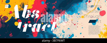 Farbenfrohe Aquarellspritzer Hintergrund mit Farbstrichen, Tintenflecken und künstlerischen Pinseltexturen. Abstraktes horizontales Vektorbanner für Poster, Flyer oder Karte. Kreative, lebendige, moderne Designvorlage Stock Vektor