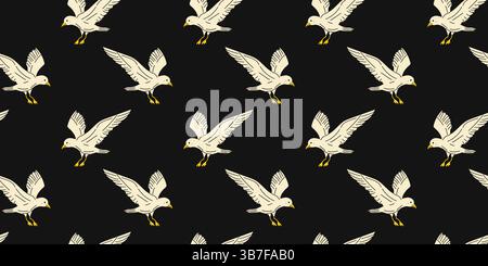 Muster weißer Vögel im Flug vor dunklem Hintergrund mit einzigartigem Design Stock Vektor
