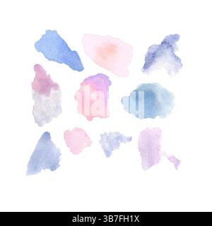Set mit verschiedenen handgemalten Aquarellflecken Stockfoto