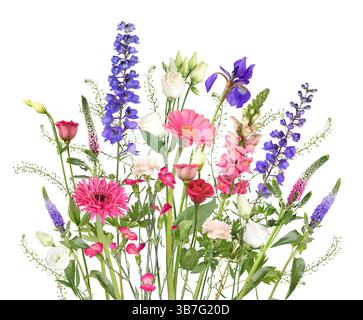 Schneiden Sie Blumen aus dem Blumenladen in Rosa, Blau und weiß Stockfoto