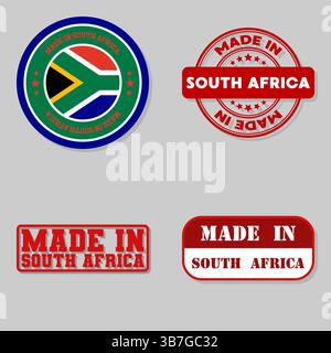 Set mit vier Stempeln mit Flagge hergestellt in Südafrika Stock Vektor