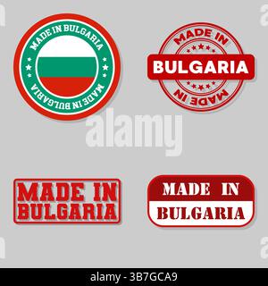 Satz von vier Stempeln mit Flagge hergestellt in Bulgarien Stock Vektor