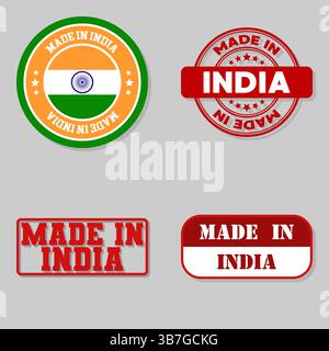Set mit vier Stempeln mit Flagge hergestellt in Indien Stock Vektor