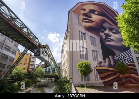 Straßenkunst in Wuppertal, große Wandmalereien internationaler Künstler sind an über 40 Hauswänden zu sehen, hier die WANDIDENTITÄT, Hofaue 49, Ausgabe 2023, b Stockfoto