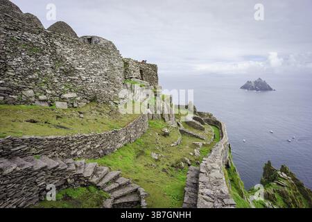 Kloster auf der Spitze, Insel Skellig Michael, Mainistir Fhionain (Kloster St. Fionan), County Kerry, Irland, Großbritannien, Europa Stockfoto