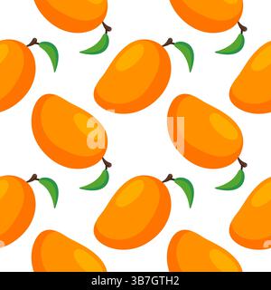 Nahtloses Muster mit Mangobrüchten mit grünem Blatt auf weißem Hintergrund im Cartoon-Stil. Design für Einladung, Grußkarte, Scrapbooking, Druck Stock Vektor