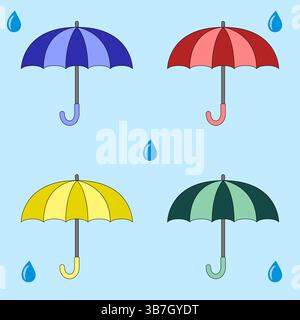 Regenschirmset blau grün rot gelb Stock Vektor