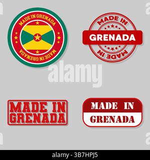 Set mit vier Briefmarken mit Flagge aus Grenada Stock Vektor