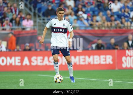 Juni 2024; Foxborough, MA, USA; Vancouver Whitecaps-Verteidiger Ranko Veselinovic (4) im MLS-Spiel zwischen Vancouver Whitecaps FC und New England Revolution. Anthony Nesmith/CSM (Kreditbild: Stockfoto