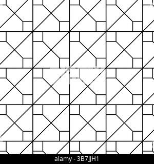 Dreieckiges Prisma Geometrie nahtloses Muster. Vektorgrafik-Strichdarstellung. Schwarz-weiße abstrakte geometrische abstrakte, sich wiederholende Kacheln aus Trian Stock Vektor