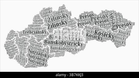 Slowakei Textformatregionen. Land Region nennt Wortwolken in der slowakischen Sprache. Moderne Vektorillustration. Stock Vektor