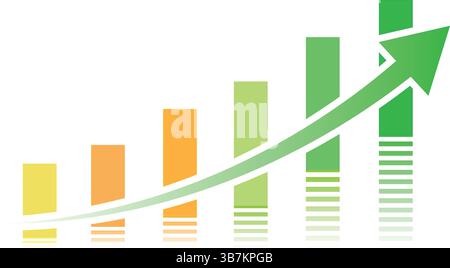 Diagramm zum Geschäftserfolg mit Pfeil, Symbol für Gewinnwachstum und Symbol für Fortschrittsbalken. Vektorabbildung. Stock Vektor