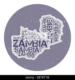Sambia Vektorbild. Country Round-Logo-Design. Sambisches Poster in Kreisbögen und Wortwolke. Ansprechende Vektordarstellung. Stock Vektor