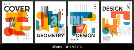 Vektorabbildung. Geometrische einfache Formen. Dynamischer abstrakter, flacher Mid-Century-Stil. Designelemente von Flyer, Magazin, Bucheinband Stock Vektor
