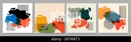 Vektorabbildung. Vintage-Bannerset in flüssiger Form. Retro Twisted Shapes Komposition. Designelement für soziale Medien, Webbanner, Cover, Blogbeiträge Stock Vektor