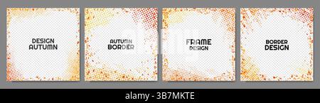 Vektorabbildung. Set trendiger Herbstbanner. Fallende Blätter Rahmenhintergrund mit Rasterpunkten. Altes zerkratztes Papier. Design Stock Vektor