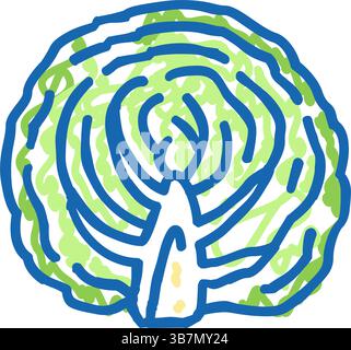 Die Hälfte der kritzelnden Illustration des Kohlgemüse-Ikons Stock Vektor