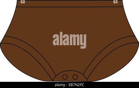 Flache Mode-Skizze von Baby Bodysuit unten mit Schnappverschluss – braune Vektor-Illustration Stock Vektor