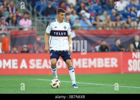 Juni 2024; Foxborough, MA, USA; Vancouver Whitecaps-Verteidiger Ranko Veselinovic (4) im MLS-Spiel zwischen Vancouver Whitecaps FC und New England Revolution. Anthony Nesmith/CSM (Kreditbild: Stockfoto