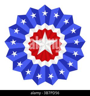 Patriotisches Rosette-Emblem mit Sternen und zentralem weißem Sternendesign Stock Vektor