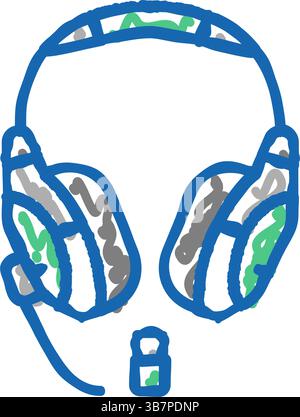 Kabelloses Headset-Videospiel-Symbol-Kritzelillustration Stock Vektor