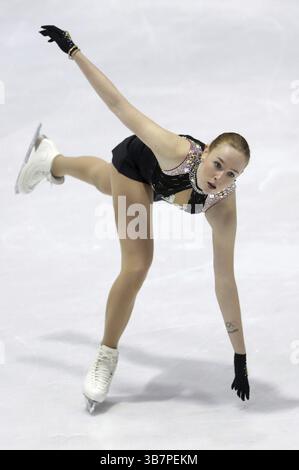 Sofia, Bulgarien - 28. Februar 2021: Anita Ostlund aus Schweden tritt während der Senior Ladies Free Skating Kategorie der Sofia Trophy International Fig Stockfoto