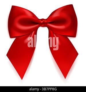 Eine lebendige Vektorillustration mit schöner großer roter glänzender Schleife mit weichem Schatten auf weißem Hintergrund, perfekt für dekorative Zwecke. Stock Vektor
