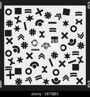 Nahtloses abstraktes Muster. Vektorform gemischt. Minimale geometrische Elemente. Auffällige schwarze Symbole. Stock Vektor