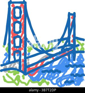 goldene Gate Bridge Icon Kritzelillustration Stock Vektor