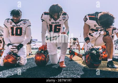 29. Dezember 2023: Die Spieler der Oregon State Beavers halten für einen Moment der Stille vor dem NCAA-Football-Spiel im 90. Jährlichen Tony the Tiger Sun Bowl zwischen den Oregon State Beavers und den Notre Dame Fighting Irish im Sun Bowl Stadium in El Paso, Texas. Notre Dame besiegte Oregon State mit 40:8. Prentice C. James/CSM (Foto: © Prentice C. James/CSM via ZUMA Press Wire) Stockfoto