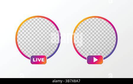 Lebendige und farbenfrohe Live- und Video-Symbole mit transparentem Hintergrund Stock Vektor