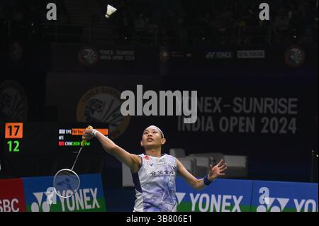21. Januar 2024, New Delhi, Indien: Die Taiwans Tai Tzu Ying tritt am 21. Januar 2024 im Einzelspiel der Yonex Sunrise India Open 2024 in New Delhi, Indien, gegen die Chinesin Chen Yu Fei an. (Foto: © Kabir Jhangiani/ZUMA Press Wire) Stockfoto