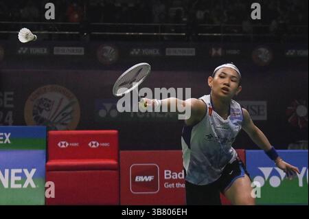 21. Januar 2024, New Delhi, Indien: Die Taiwans Tai Tzu Ying tritt am 21. Januar 2024 im Einzelspiel der Yonex Sunrise India Open 2024 in New Delhi, Indien, gegen die Chinesin Chen Yu Fei an. (Foto: © Kabir Jhangiani/ZUMA Press Wire) Stockfoto