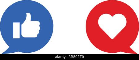Sprechblase mit Like- und Love-Symbolen im flachen Stil. Social Media Reaktion Symbol Vektor-Illustration Stock Vektor