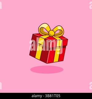 Rote und gelbe Geschenkbox mit Band und Vektor Illustration Cartoon Design Stock Vektor