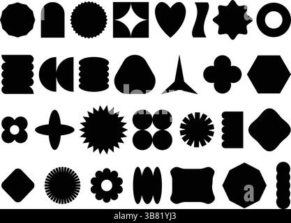 Sammlung abstrakter schwarzer Silhouetten in verschiedenen geometrischen und organischen Stilen, nützlich für Design, Layout, Dekoration, Symbole und Symbole Stock Vektor