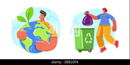 Umweltschutz und -Pflege. Umweltbewusstsein und Nachhaltigkeit. Recyclingkonzept Stock Vektor