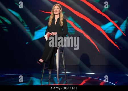 12. Oktober 2023, Rom, Italien: Francesca Fagnani besucht die vierte Folge der Rai-fernsehsendung Belve in Fabrizio Frizzi Studios. (Kreditbild: © Mario Cartelli/SOPA Images via ZUMA Press Wire) Stockfoto