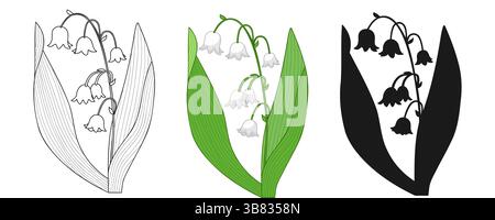 Silhouette Der Frühlingsblume Im Lily Valley Stock Vektor